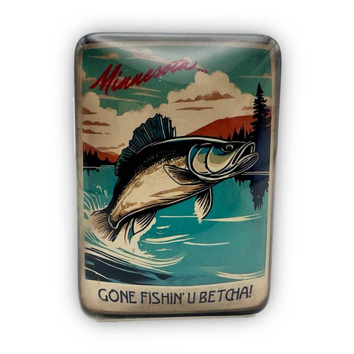 Minnesota Vintage Inspired Fishing Glass Magnet for wholesale by Token Atelier