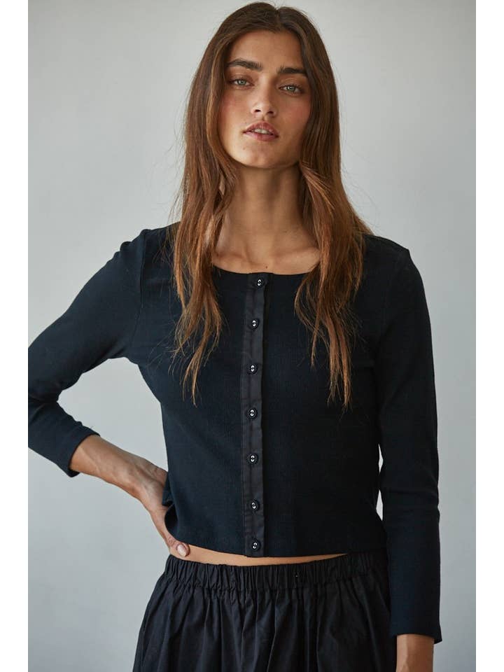 By Together - Wholesale Cardigan - Women's - L8829T | Knit Cotton Spandex Ribbed 3/4 Sleeve Cardigan3