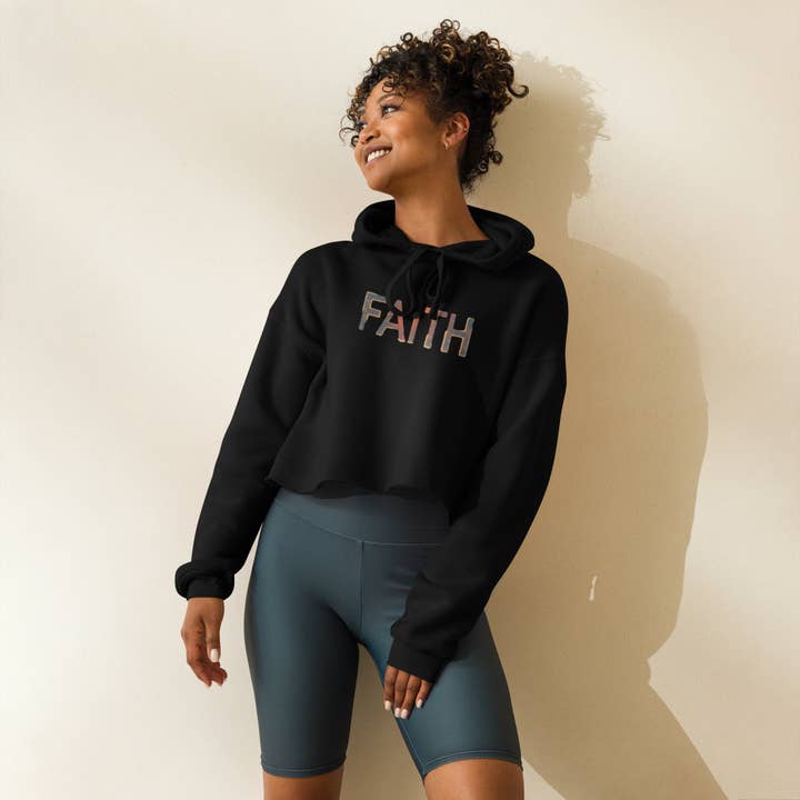 Faith Crop Hoodie | Bright Cross & Hopeful Faith Design for wholesale by Grow Your Faith