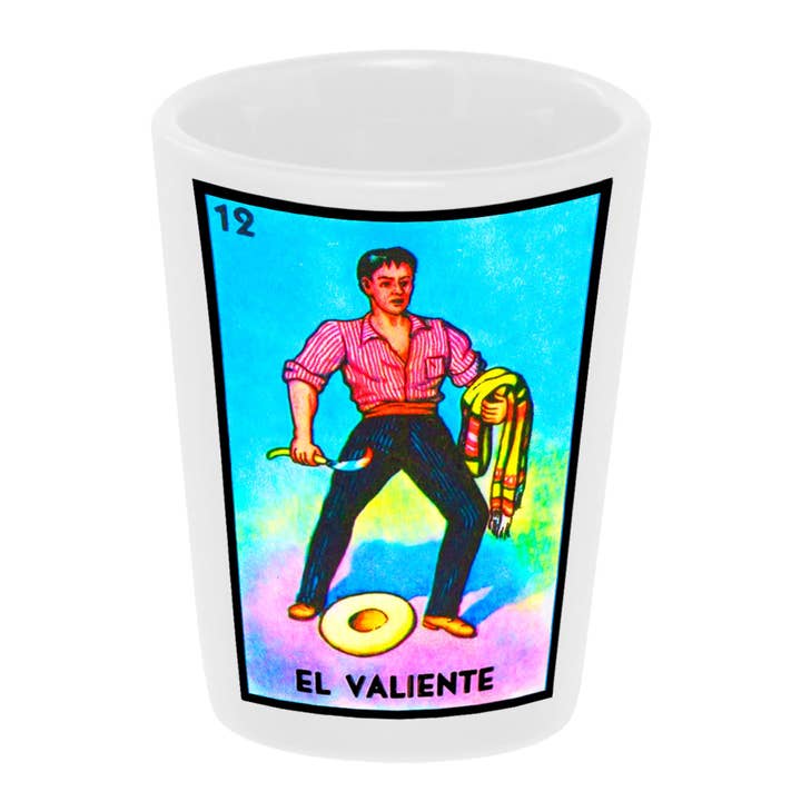 "Loteria-Valiente" (Brave) 1.5 oz. Ceramic Shot Glass for wholesale by Bronze Baboon