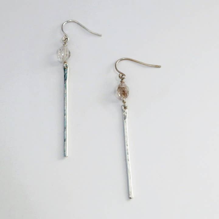 Gemstone Bar Earrings in Quartz and Sterling Silver for wholesale by Metrix Jewelry