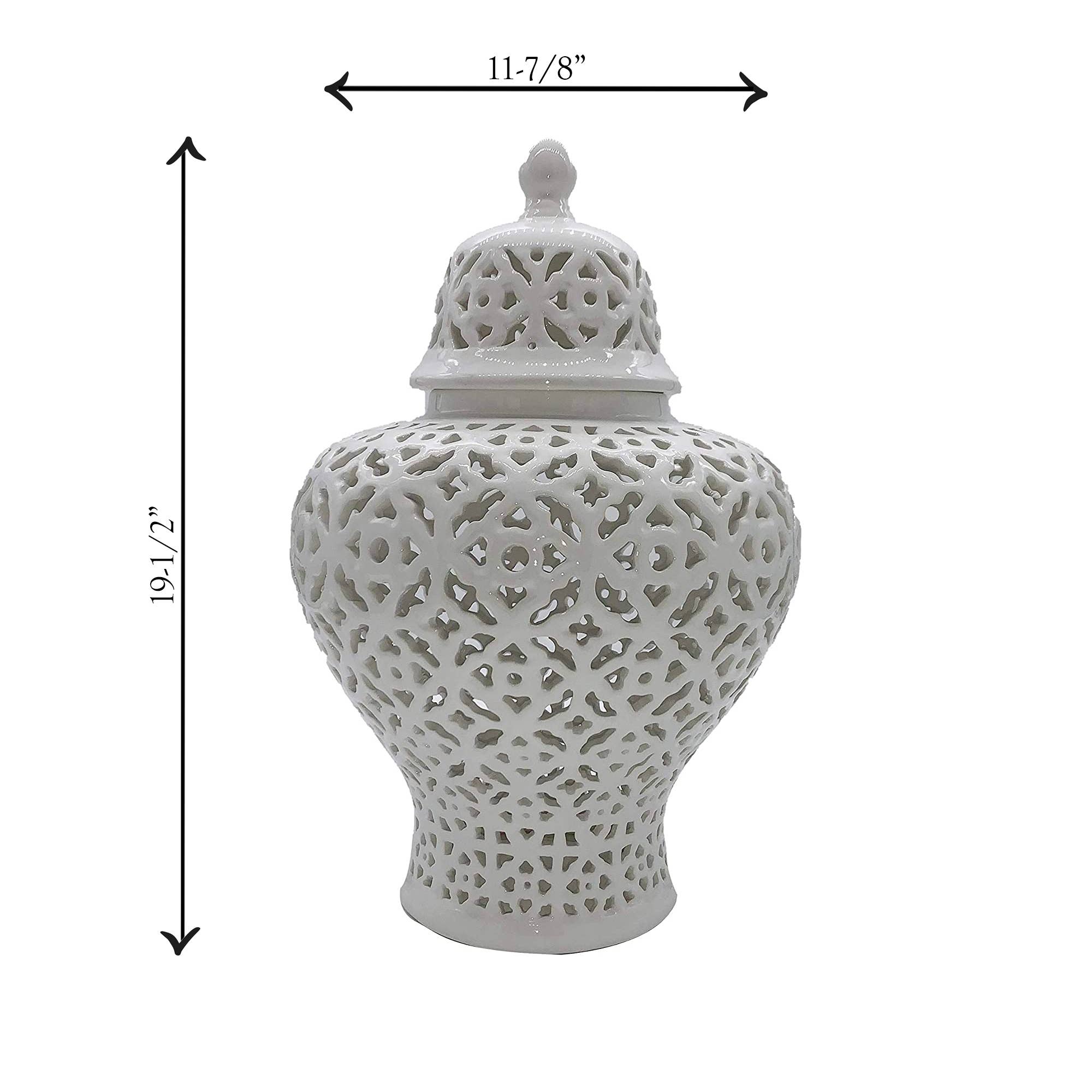 Galt International Company - Wholesale Decorative Jar - Hand Carved Lattice Pierced Ceramic Temple Ginger Jar 19.5"2