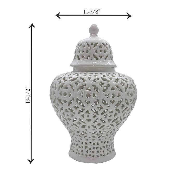 Galt International Company - Wholesale Decorative Jar - Hand Carved Lattice Pierced Ceramic Temple Ginger Jar 19.5"2