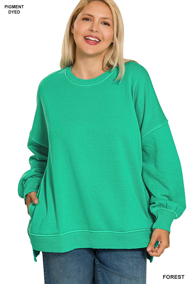 42POPS – wholesale Sweatshirt – Women's – .0827 Plus Pigment Dye Fleece Hi Low Hem Pullover With Pocket SI-26