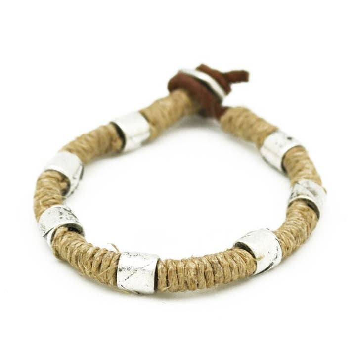 Aadi Tan Jute and Silver Beads Men's Bracelet for wholesale by Anju Jewelry