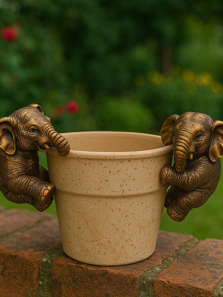 Polyresin pair of bronze coloured elephant pot hangers for wholesale by Marissa's Gifts