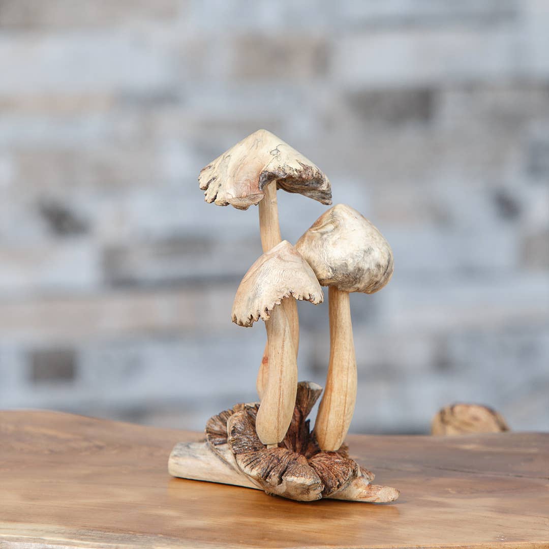 Garden Age Supply - Wholesale Decorative Figurine - Parasite Wood Hand Carved Figurine - 3 Mushrooms1