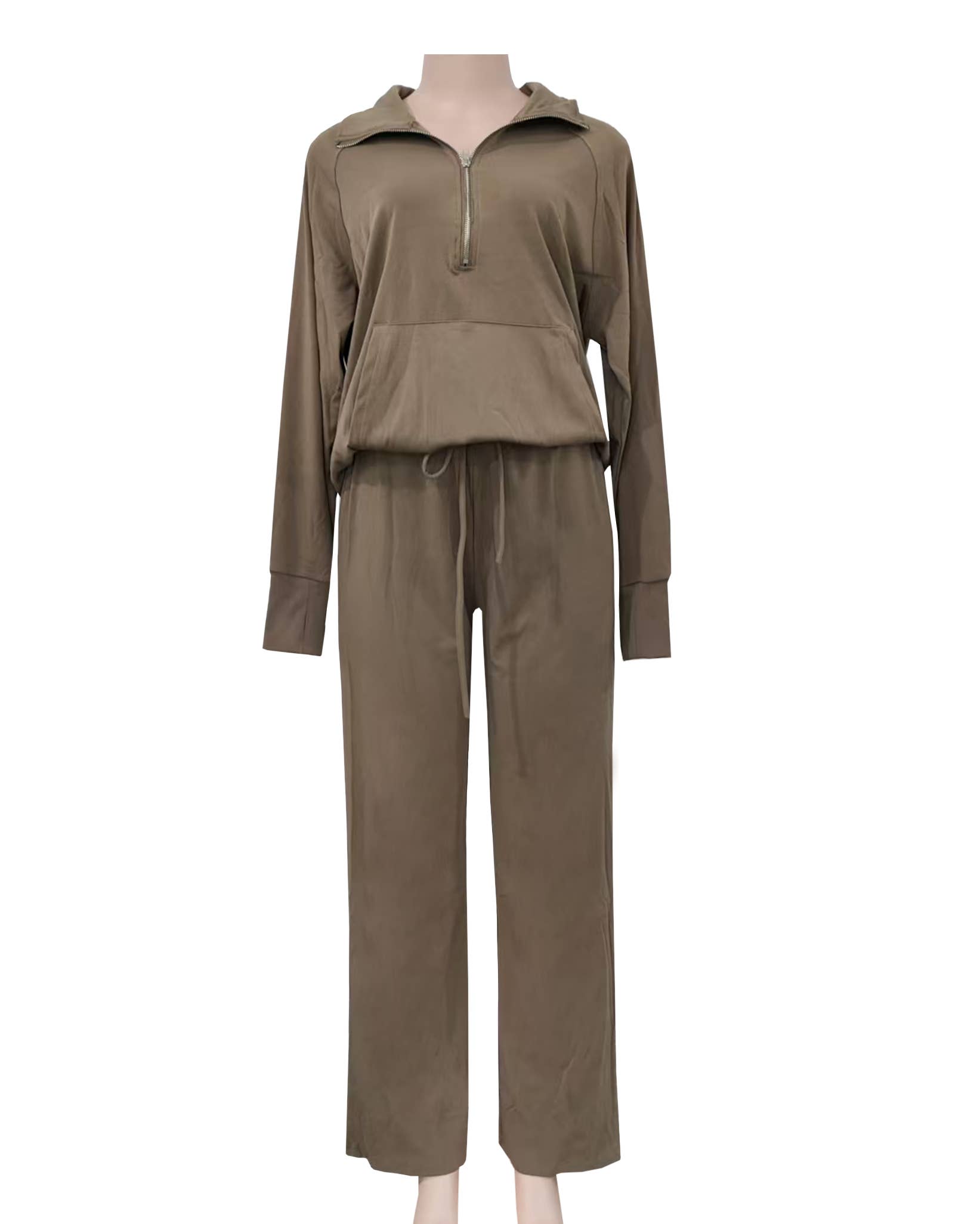 Rosa Clothing - Wholesale Activewear Set - Women's - Zipper Sweatshirt Wide Leg Sweatpants Casual Set1