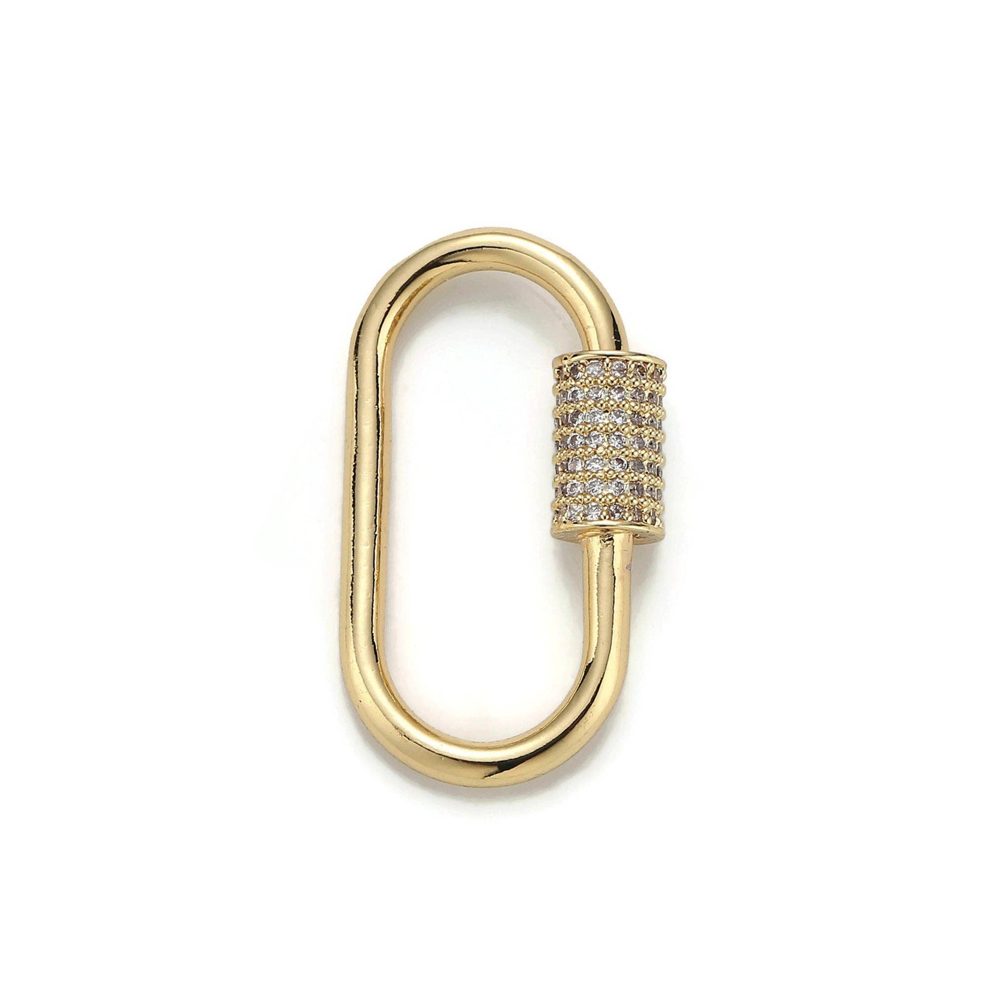 Aim Eternal - Wholesale Clasp - 1pc Carabiner Screw Clasp, Screw Clasp Oval, Interlocking Clasp, Pave Oval Shaped Clasps, Gold and Silver Color Option1