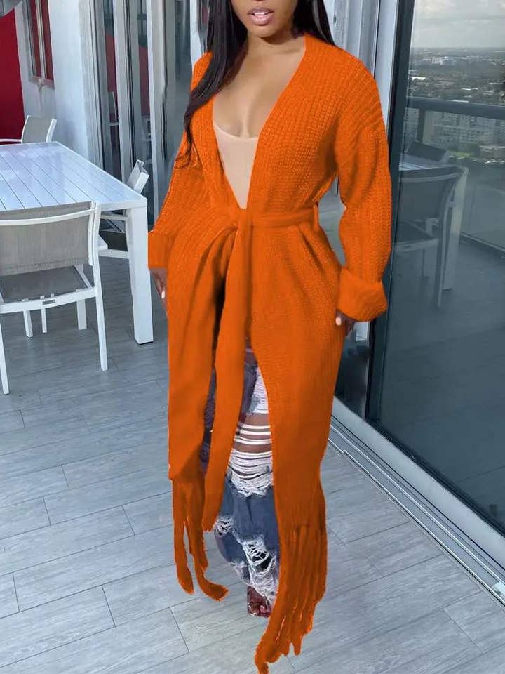 Fashion Combination - Wholesale Cardigan - Women's - trim open front chunky knit longline cardigan