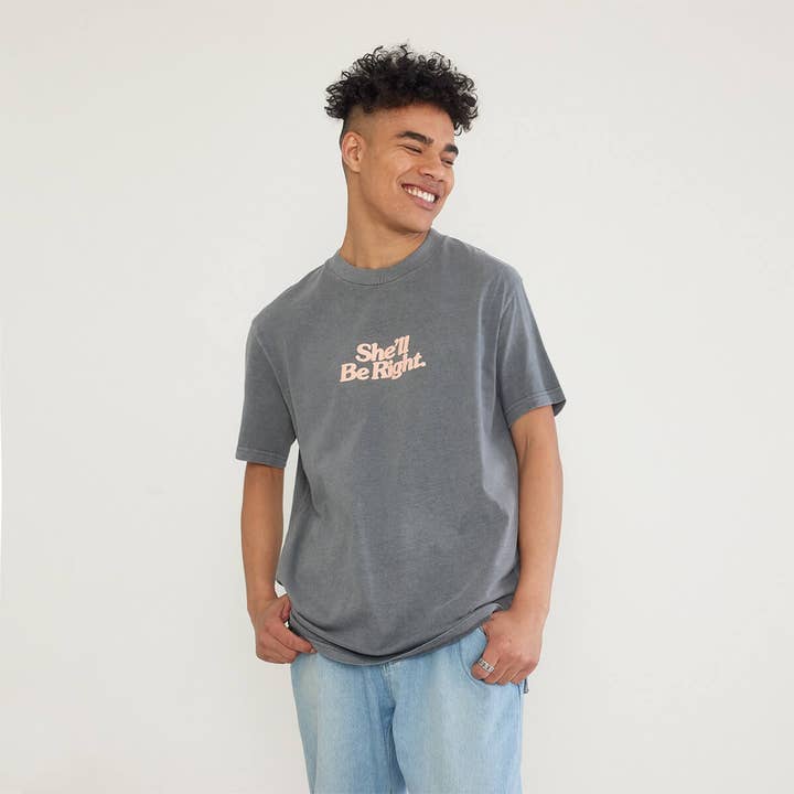 She'll Be Right Slang Tee in Charcoal for wholesale on Faire3