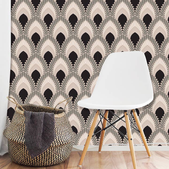 Papier peint adhésif vinyle PLUMES DE PAON Noir 80x255cm pour la vente par Le Grand Cirque