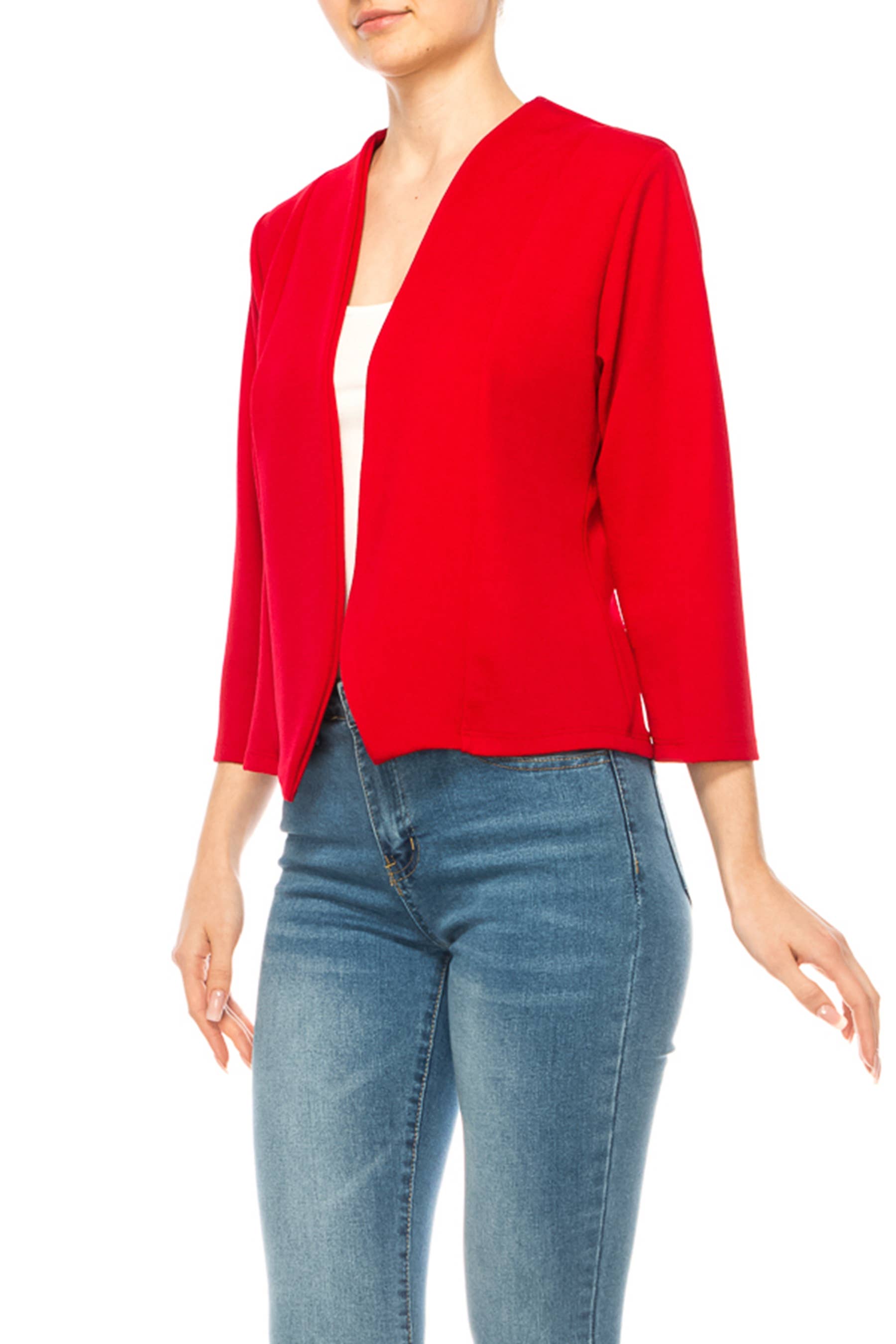 MOA COLLECTION - Wholesale Blazer - Women's - Women's Collarless Blazer 3/4 Sleeves Cardigan17