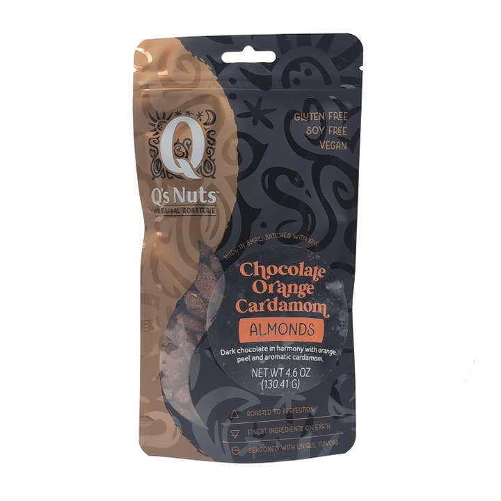 4.6 oz Chocolate Orange Cardamom Almond for wholesale by Q's Nuts, LLC