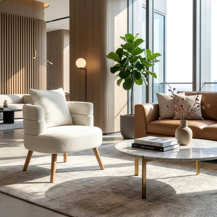 Glamour Home - Wholesale Chair - Azana White Boucle Accent Chair with Wood Legs1