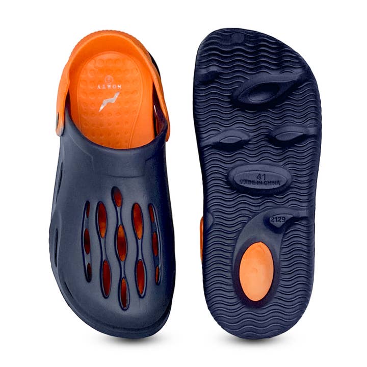 Norty Mens Clog Slipper Sandal 42342 Navy Orange for wholesale by Eastern Off Price