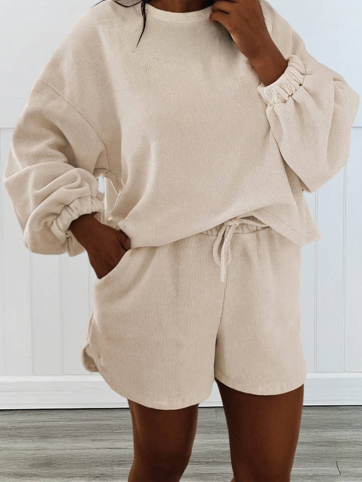 Ensemble en tricot texturé LAS avec pull à cordon (S-XL) pour la vente par LA Society