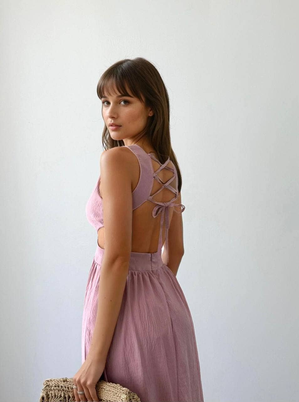 Design company-Fatma Balkir - Vendita all'ingrosso Vestito - Donna - Abito lungo rosa stile vintage con spalline larghe2