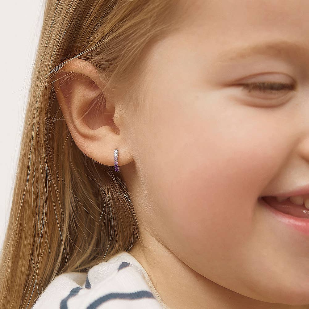 In Season Jewelry – wholesale Huggie earrings – Colorful CZ 8mm Toddler Kids Earrings Hoop - Sterling Silver13