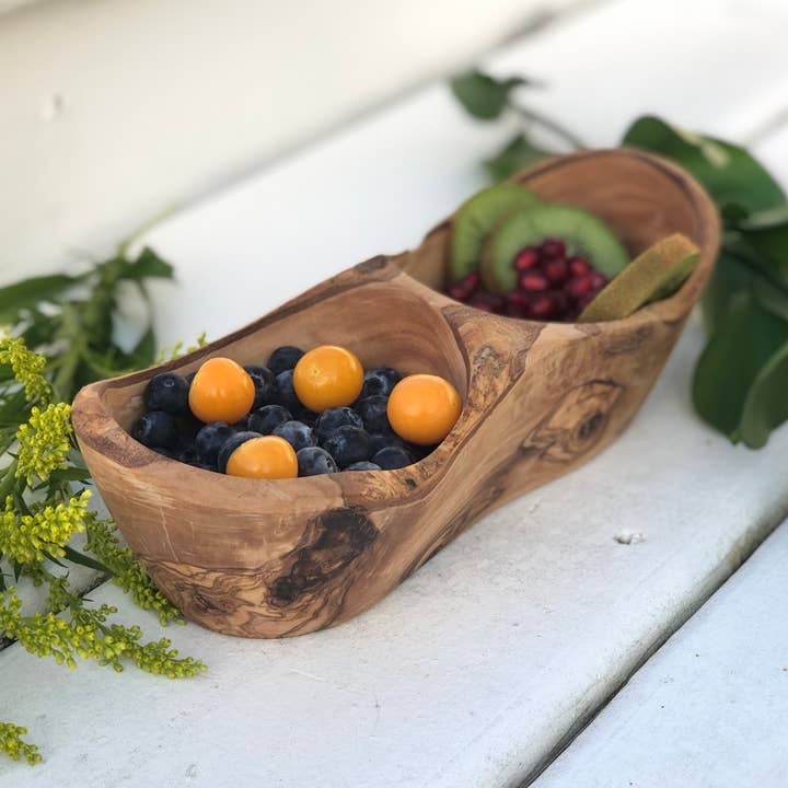 Scents and Feel - Venta al por mayor Bol de mesa - Cuenco rústico de madera de olivo, 2 secciones0