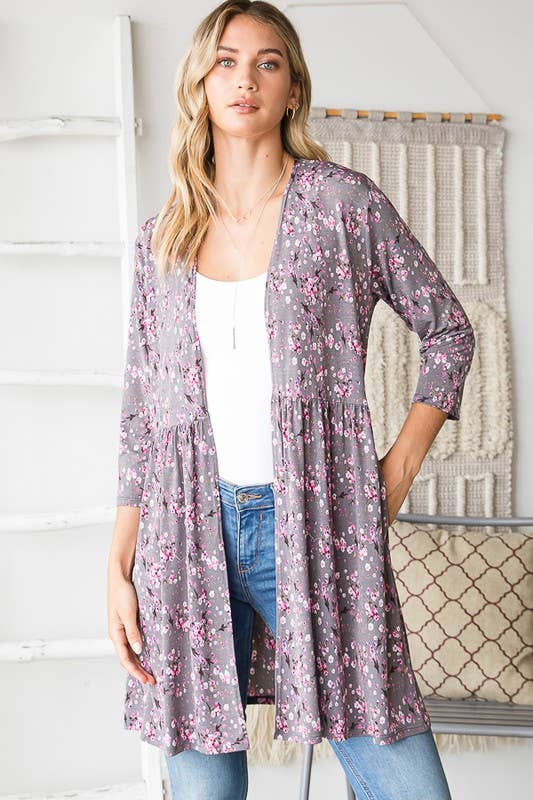 CARBONE SJ1082-17 CARDIGAN APERTO FLOREALE CON ARRICCIATURA in vendita all'ingrosso su Faire2