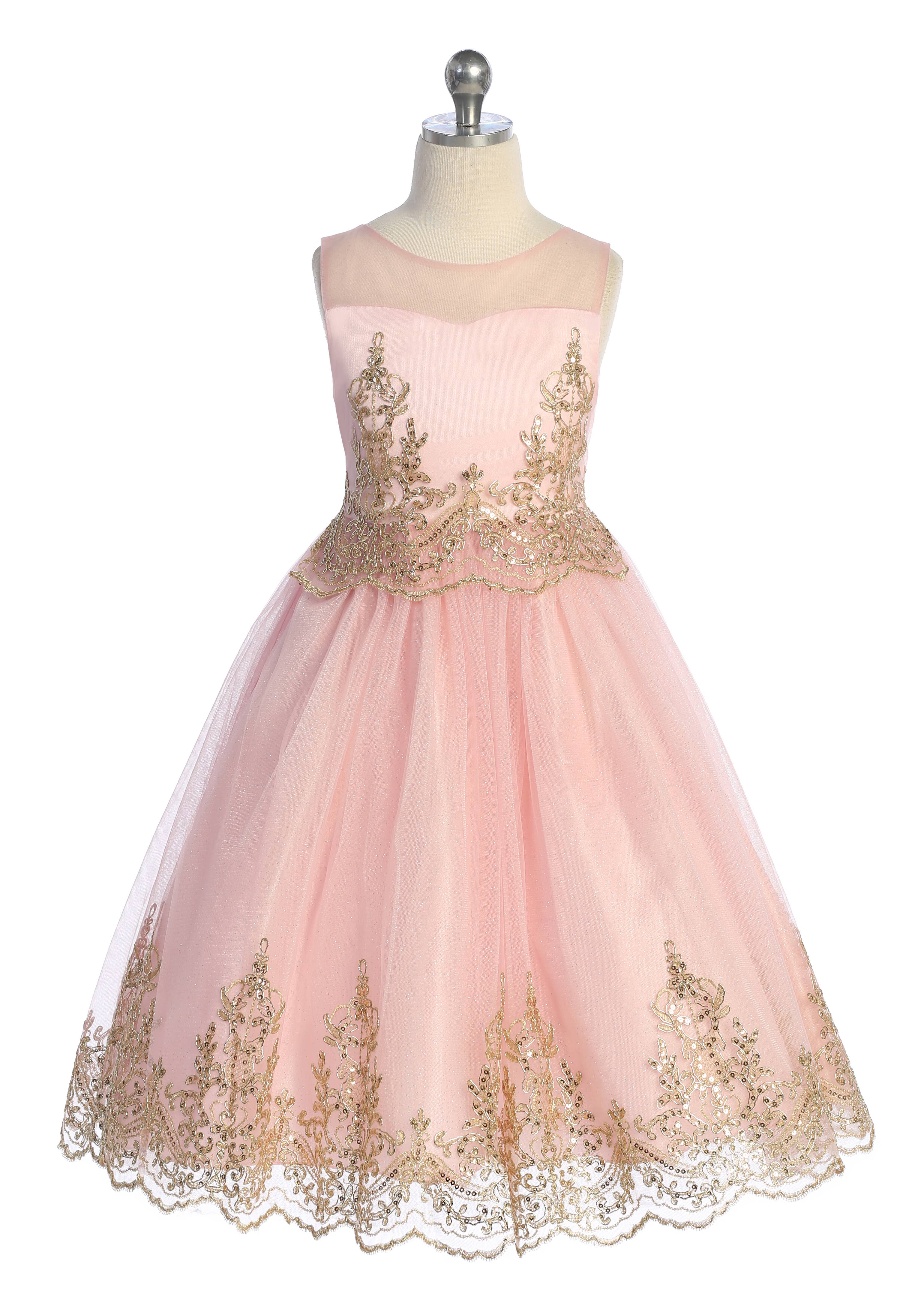 Kid's Dream - Vendita all'ingrosso Vestito - Bambini - Abito da ragazza senza maniche ricamato in cordoncino dorato1