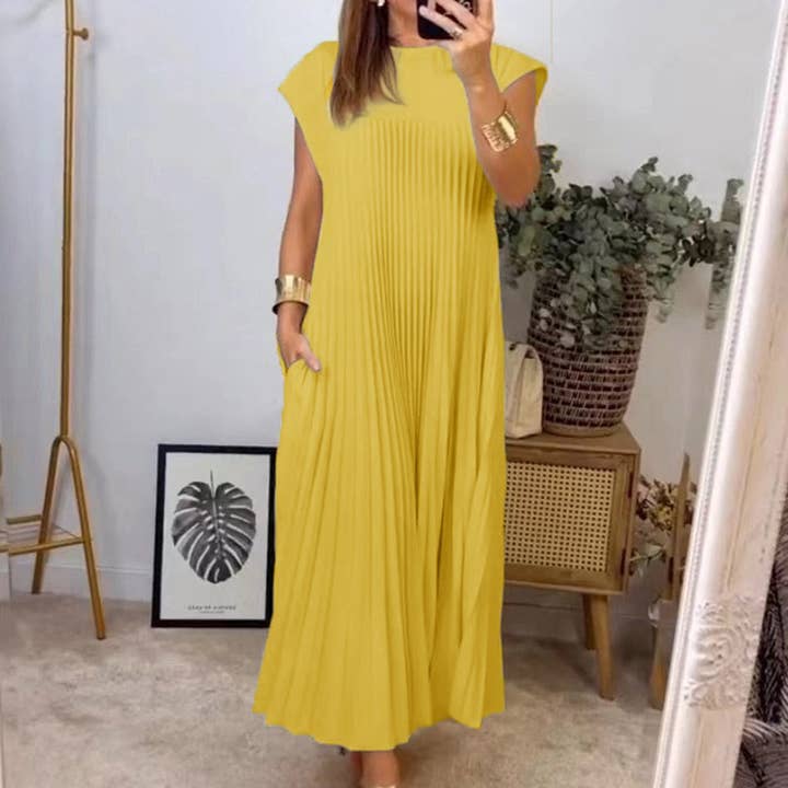 Lily Clothing - Wholesale Dress - Women's - Elegant fashion round neck sleeveless pleated long dress