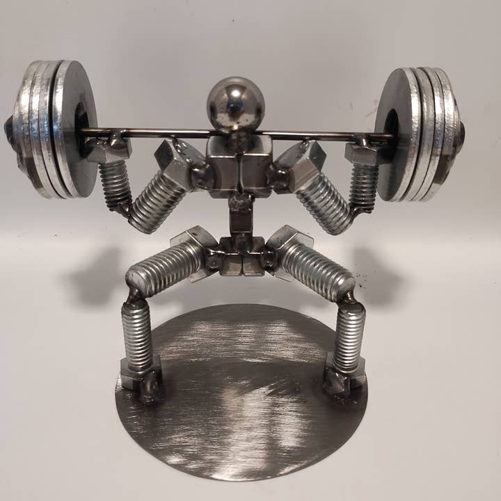 Squat 4 Plates, statuetta in metallo per sollevatore di pesi, miniatura per la vendita all'ingrosso da parte di Creations Welded