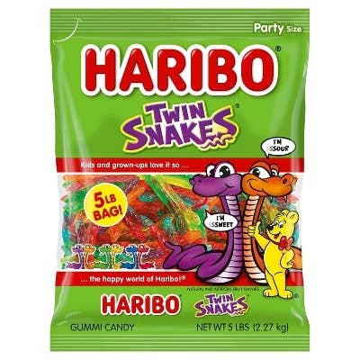 Haribo Twin Snakes Gummigodis 5 lb för wholesale av Long Island Candy Factory