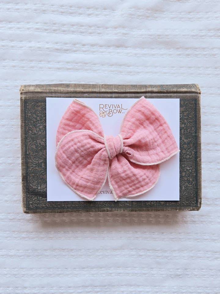 Fable Bow on Clip • Medium Pink Gauze for wholesale by Revival Bow Co.