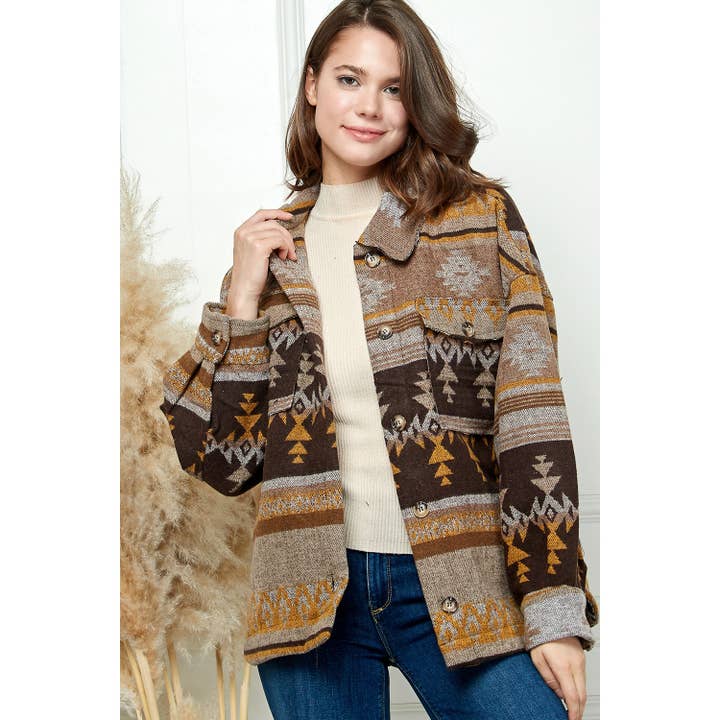 VESTE BOUTONNÉE À IMPRIMÉ AZTÈQUE pour la vente par Clothing of America