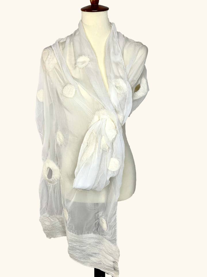 Circles and Dots - White Scarf for wholesale by Pomegranate Moon