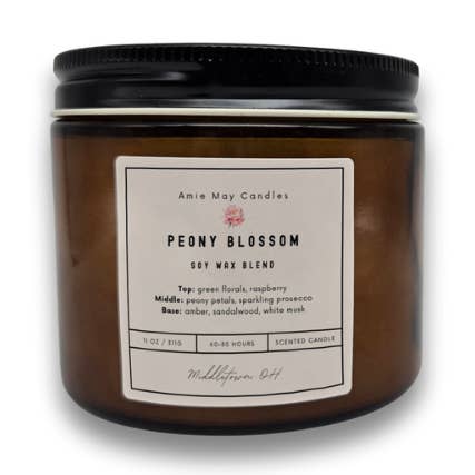 Peony Blossom Double Wick Scented Candle for wholesale by Amie May Candles