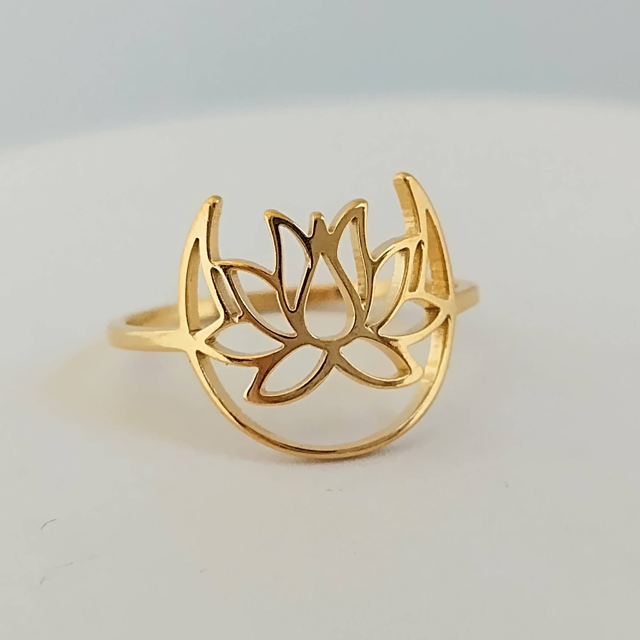 Piccadilly Pendants - Wholesale Band/Stacked Ring - Crescent Lotus Ring, Gold Lotus Ring3