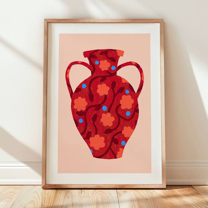 Impresión de Jarrón Rojo con Estampado | Decoración de Pared Brillante y Divertida para venta al por mayor de Natalie Lea Owen – Handmade Jewellery & Greeting Cards