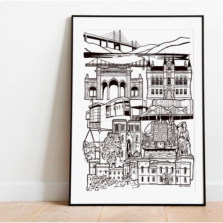 Inverness Landmark Skyline Illustration Print for wholesale by LAW Illustrates