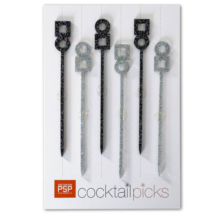 Set di 6 plettri da cocktail Modernista neri e argentati per la vendita all'ingrosso da parte di Destination PSP