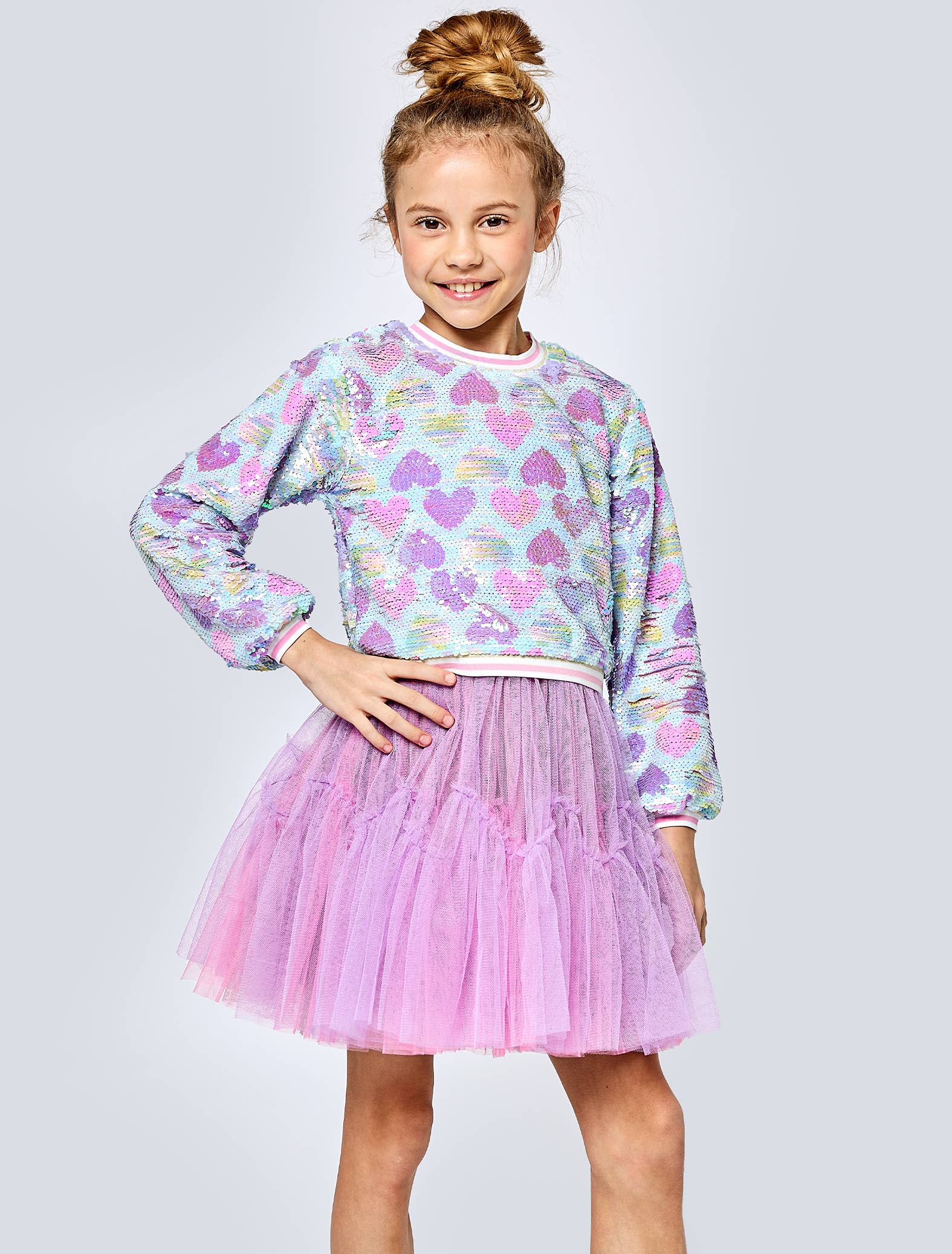 PINK MULTI HEART PRINT SEQUINED TWOFER DRESS for wholesale on Faire2