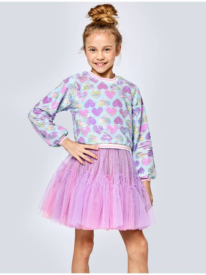 PINK MULTI HEART PRINT SEQUINED TWOFER DRESS for wholesale on Faire2