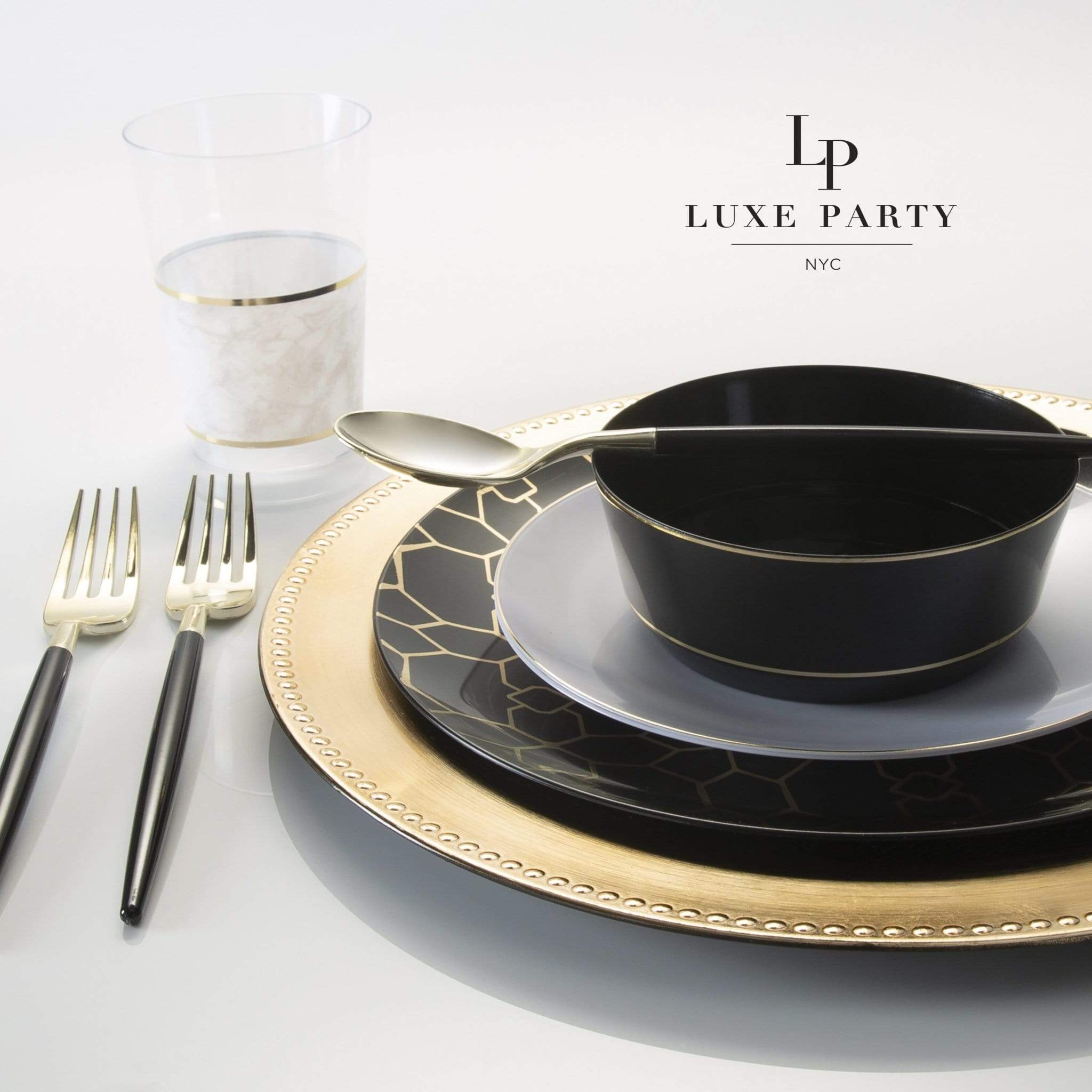 Luxe Party - Wholesale Bowl - 14 Oz. Round Black • Gold Plastic Bowls | 10 Pack1