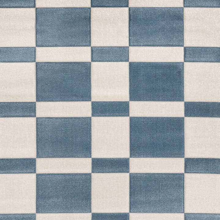 5' x 8' Blau-weißer geometrischer Teppich für den Großhandel von HomeRoots
