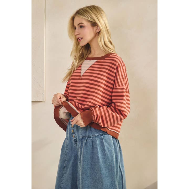 Veveret - Wholesale Tunic - Women's - Cropped Striped French Terry Top26