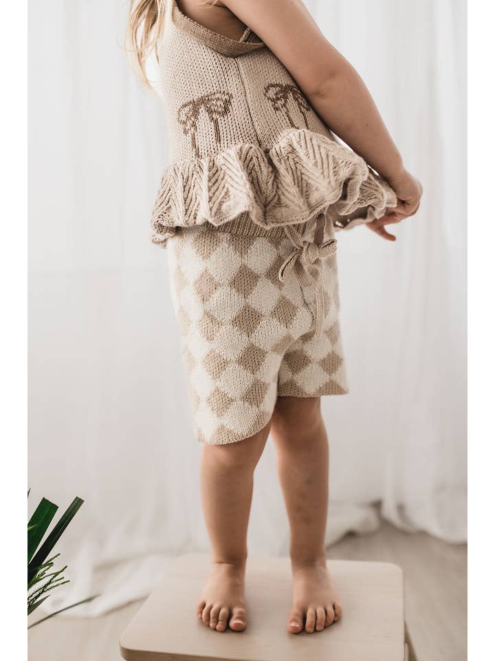 Poet & Deer - Wholesale Shorts - Kids - Checked Knit Cycling Shorts | 100% Cotton | Unisex Oat/white