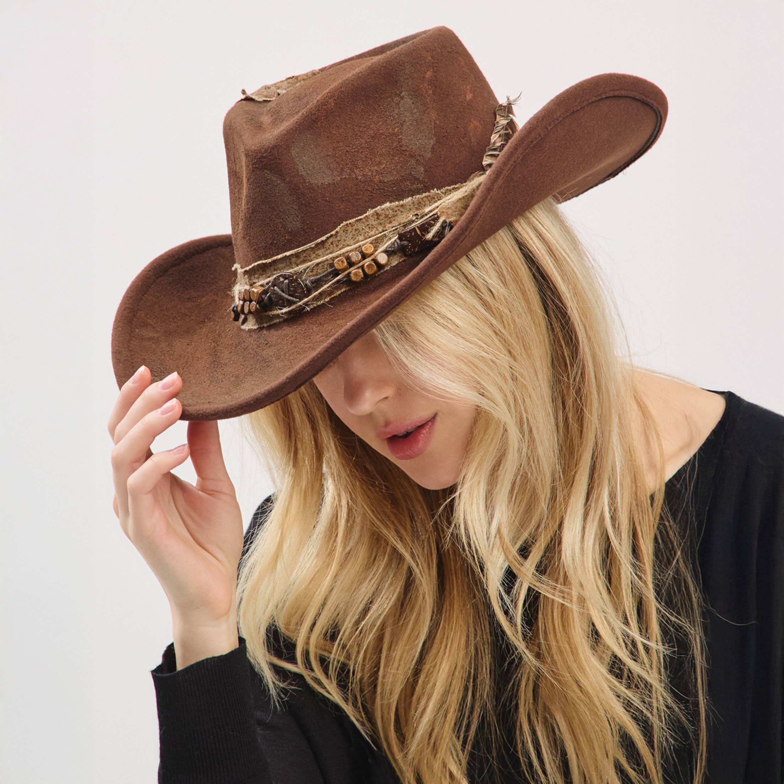 Hana - Wholesale Cowboy Hat - Women's - Rustic Cowgirl with Feather Fedora Hat7