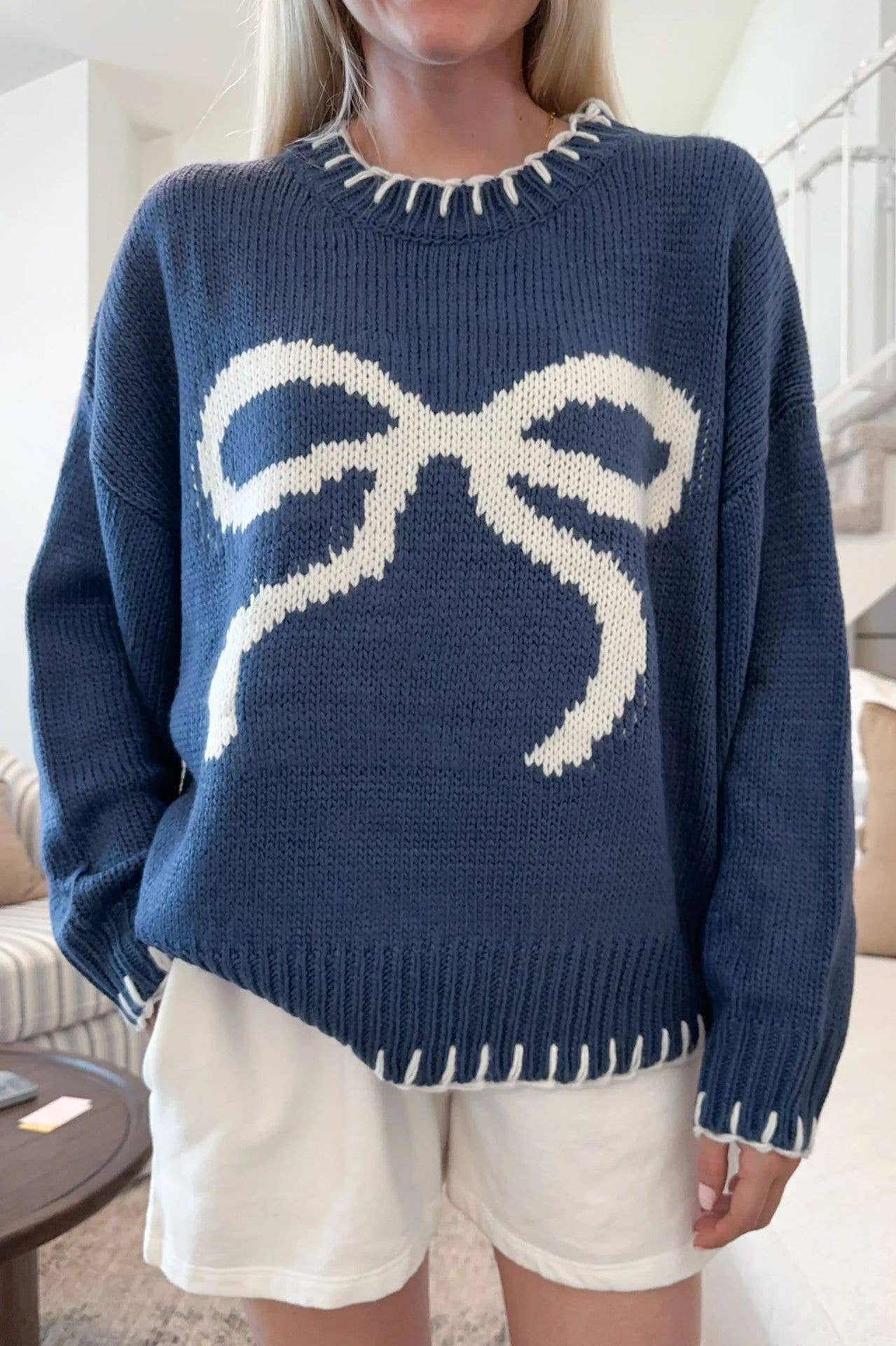 Lily Clothing - Vente Pull en maille – femme - Pull jacquard à nœud tricoté de style décontracté7