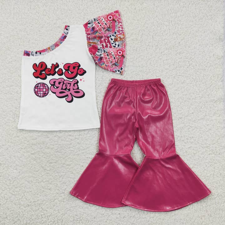 Ensembles de vêtements en cuir rose Let's Go pour bébés filles pour la vente par Aier Wholesale