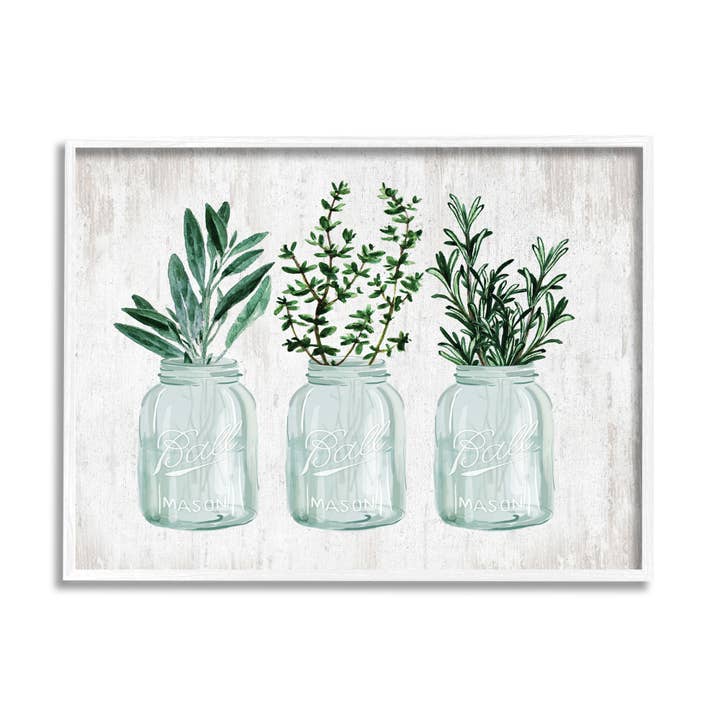 Stupell Industries – wholesale Art print – Kitchen Herb Trio Garden Spices Country Glass Jars Framed