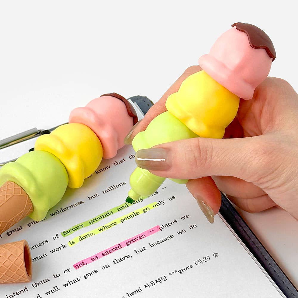 K-Wonderland - Wholesale Highlighter - Ice Cream Cone Highlighter Pen – 3 Colors in One!4