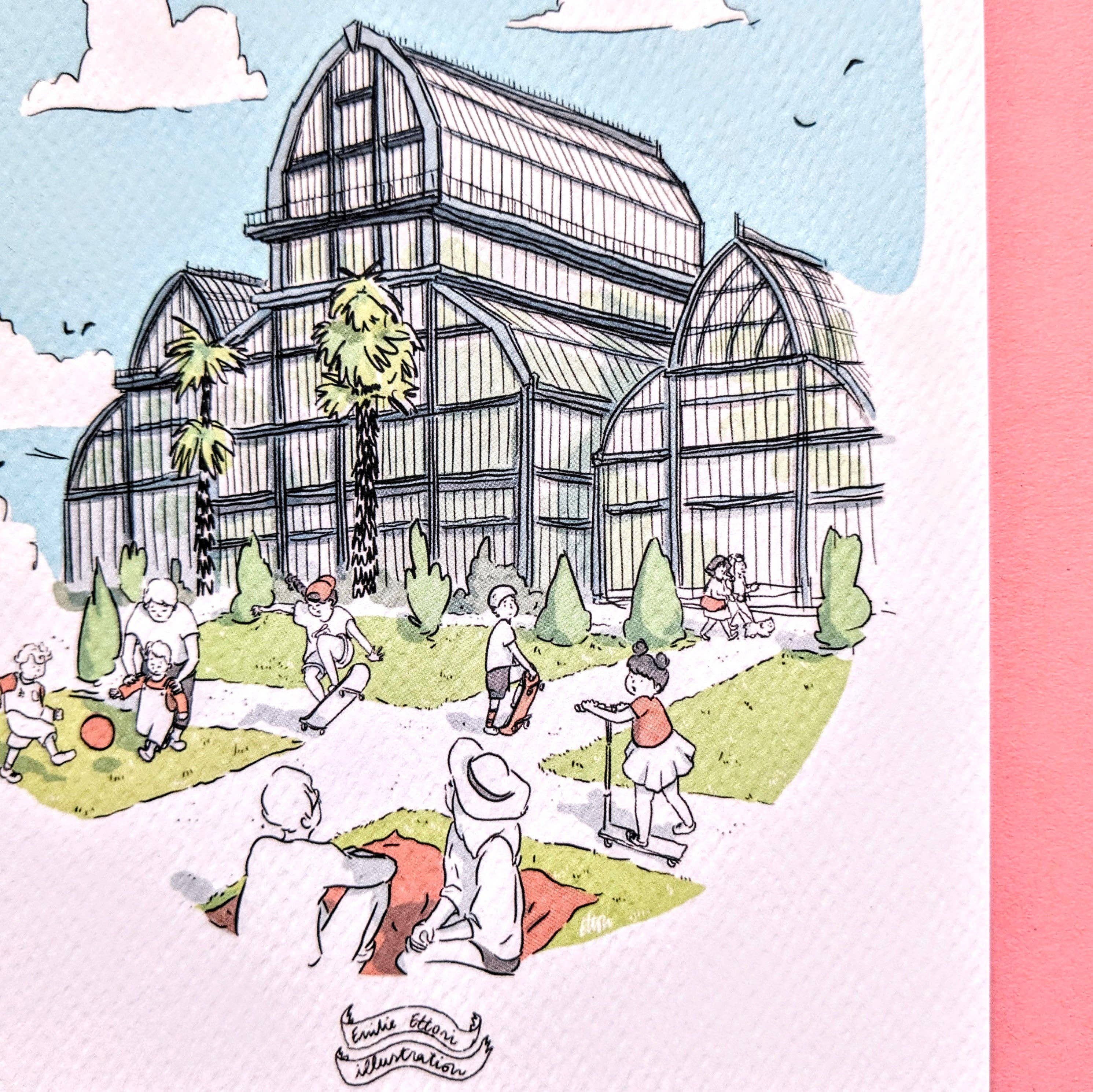 EMILIE ETTORI ILLUSTRATION – wholesale Art print – Greenhouses of the Tête d'Or Park1