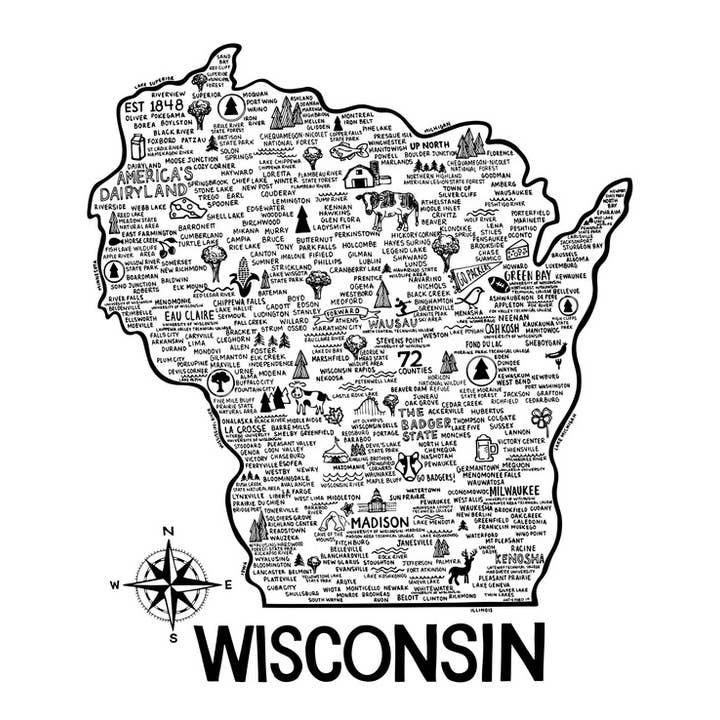 Wisconsin Map White for wholesale by Whereabouts Shop